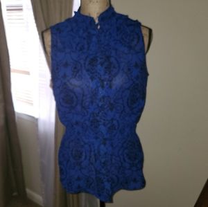 Royal blue and black shirt; business casual